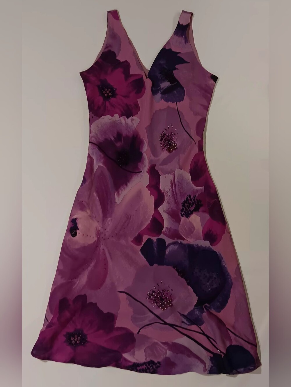 ​VTG Georgiou Studio Beaded Floral Watercolor Silk Chiffon Cocktail Dress